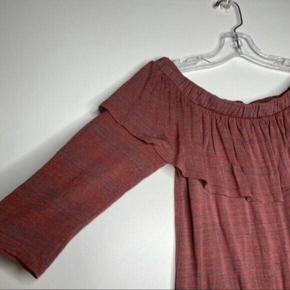 Dolan Womens Size Petite XS Light Red Off The Shoulder Ruffle 3/4 Sleeve Blouse - Picture 7 of 12
